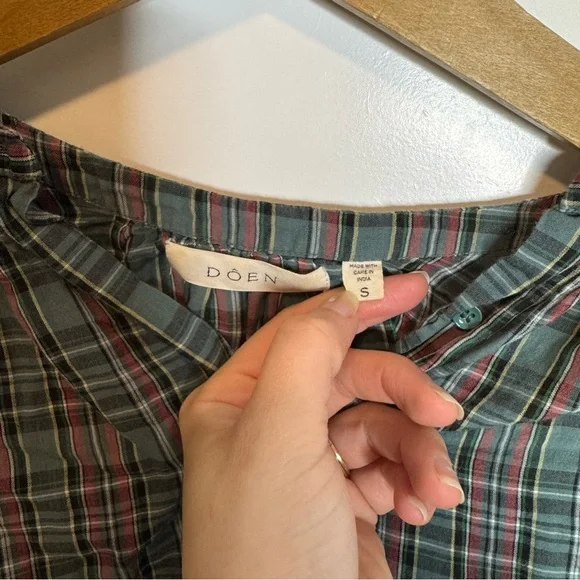 DOEN The Jane Blouse Pond Promenade Plaid 100% Cotton Button Front Blouse Small - Picture 4 of 8
